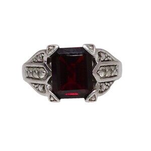 KH 925 Sterling Silver Diamond & Garnet Ring Size 9